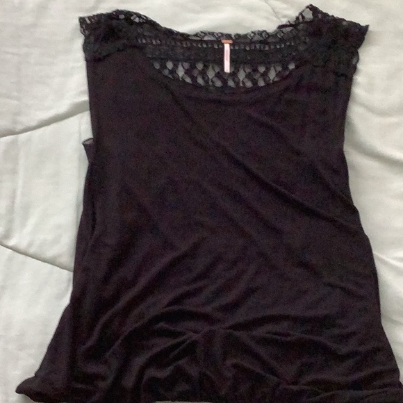 Free People Free Flowing Black Jersey Knit Blouson Tank with Open Lace Back - Picture 2 of 11